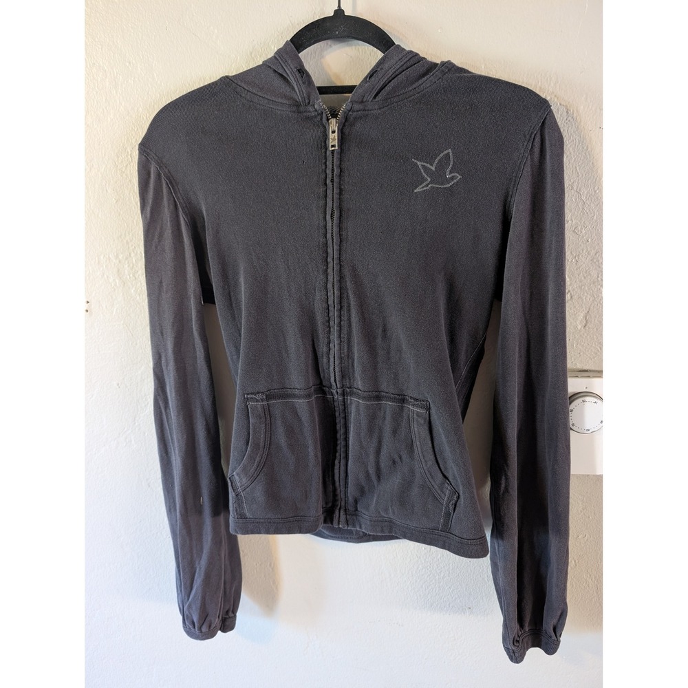 Aerie 2000s Basic Black‎ lightweight Hooded Zip Up sz XS